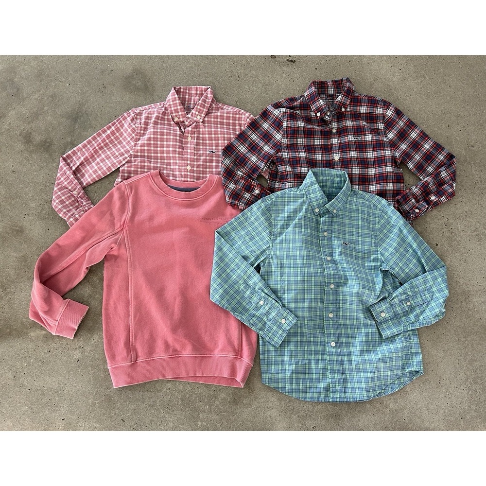 Boys Vineyard Vines Performance Button Down Shirt & Sweatshirt Lot Sz 6-7 EUC